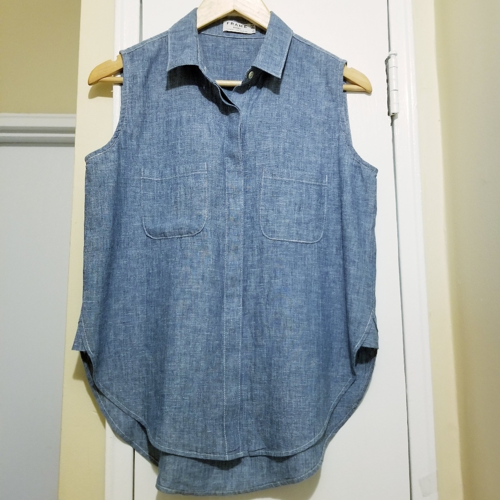 Frame Women's Chambray Linen Blend Shirt Size XS